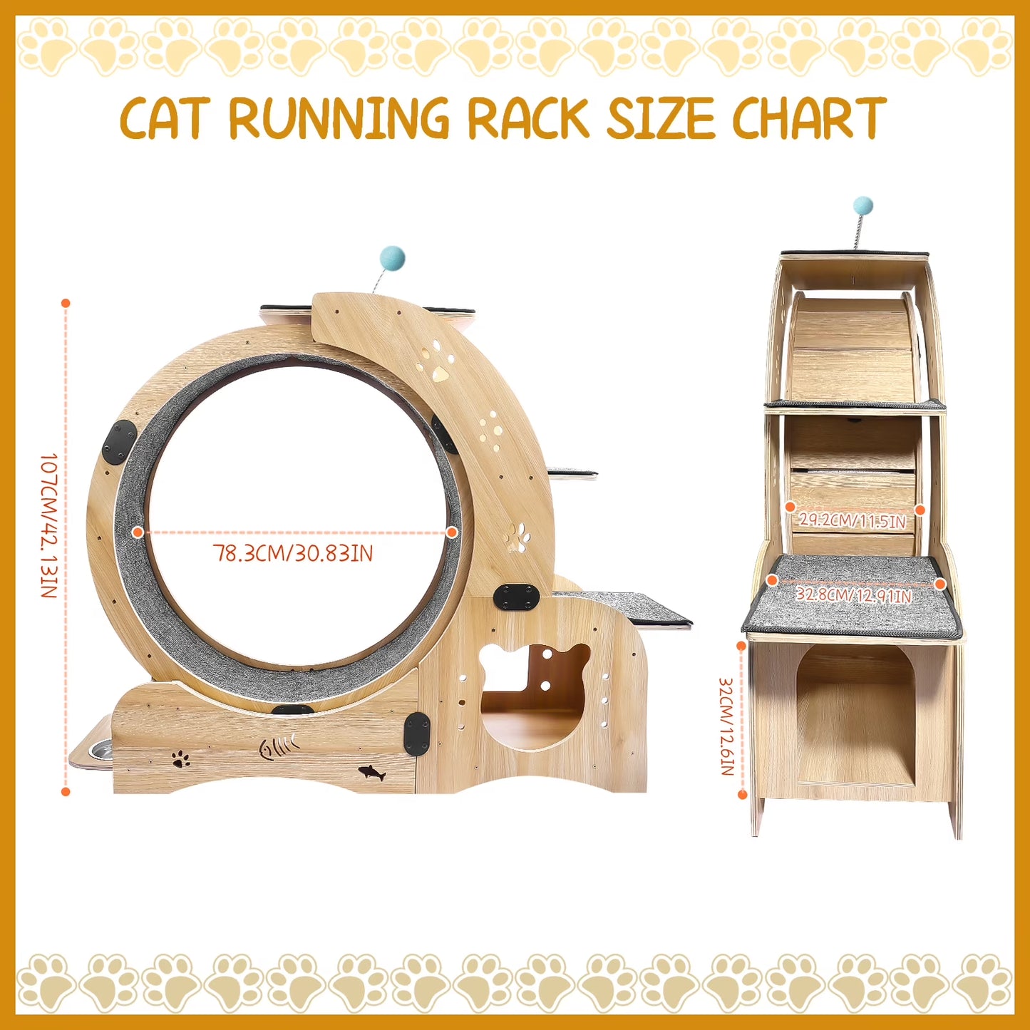 Pawspint 6-In-1 Cat Exercise Wheel, Upgraded Indoor Cat Running Wheel with Silent Track, Large Cat Treadmill for Exercise & Play, Cat Walking Wheel, Cat Furniture & Cat Toy