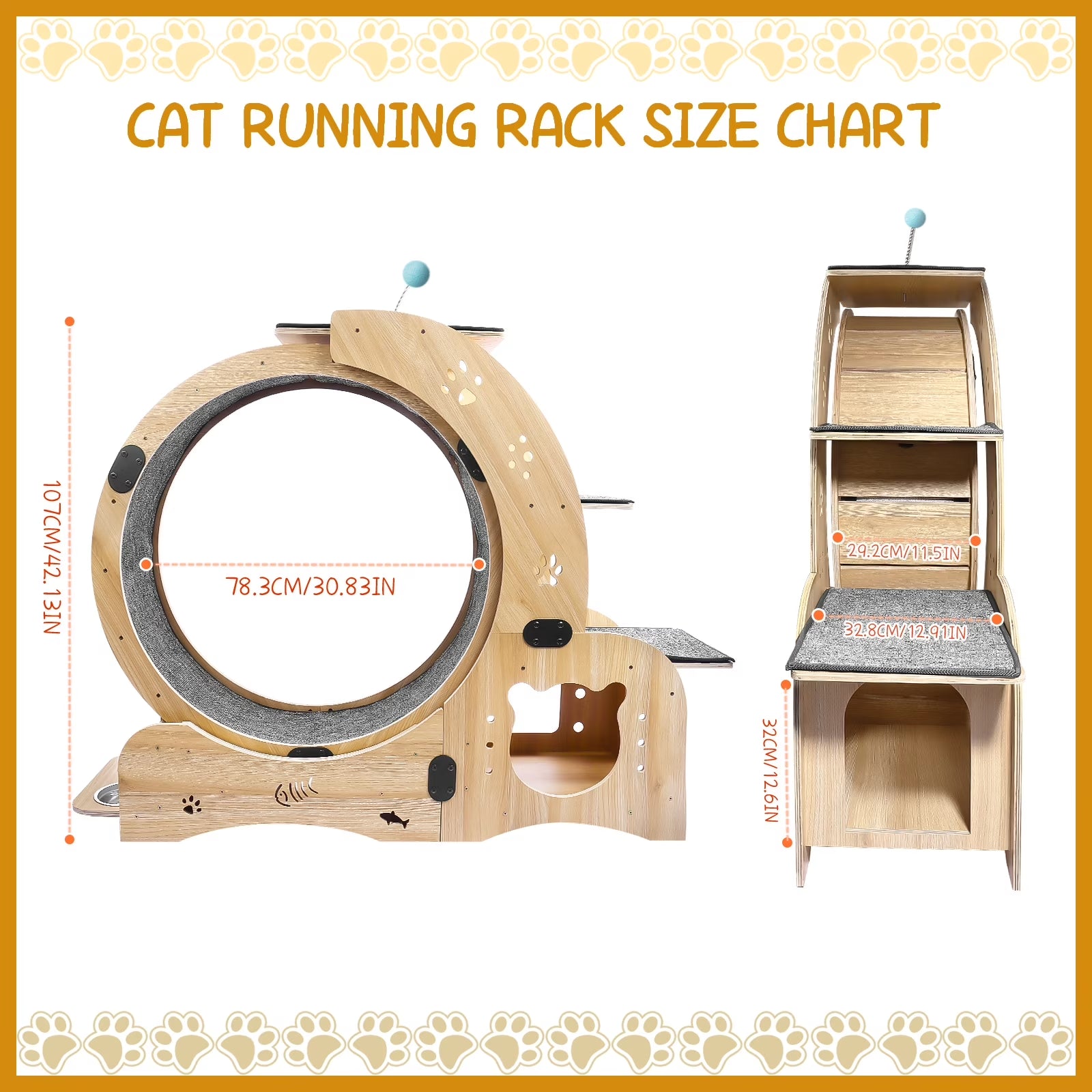 Pawspint 6-In-1 Cat Exercise Wheel, Upgraded Indoor Cat Running Wheel with Silent Track, Large Cat Treadmill for Exercise & Play, Cat Walking Wheel, Cat Furniture & Cat Toy