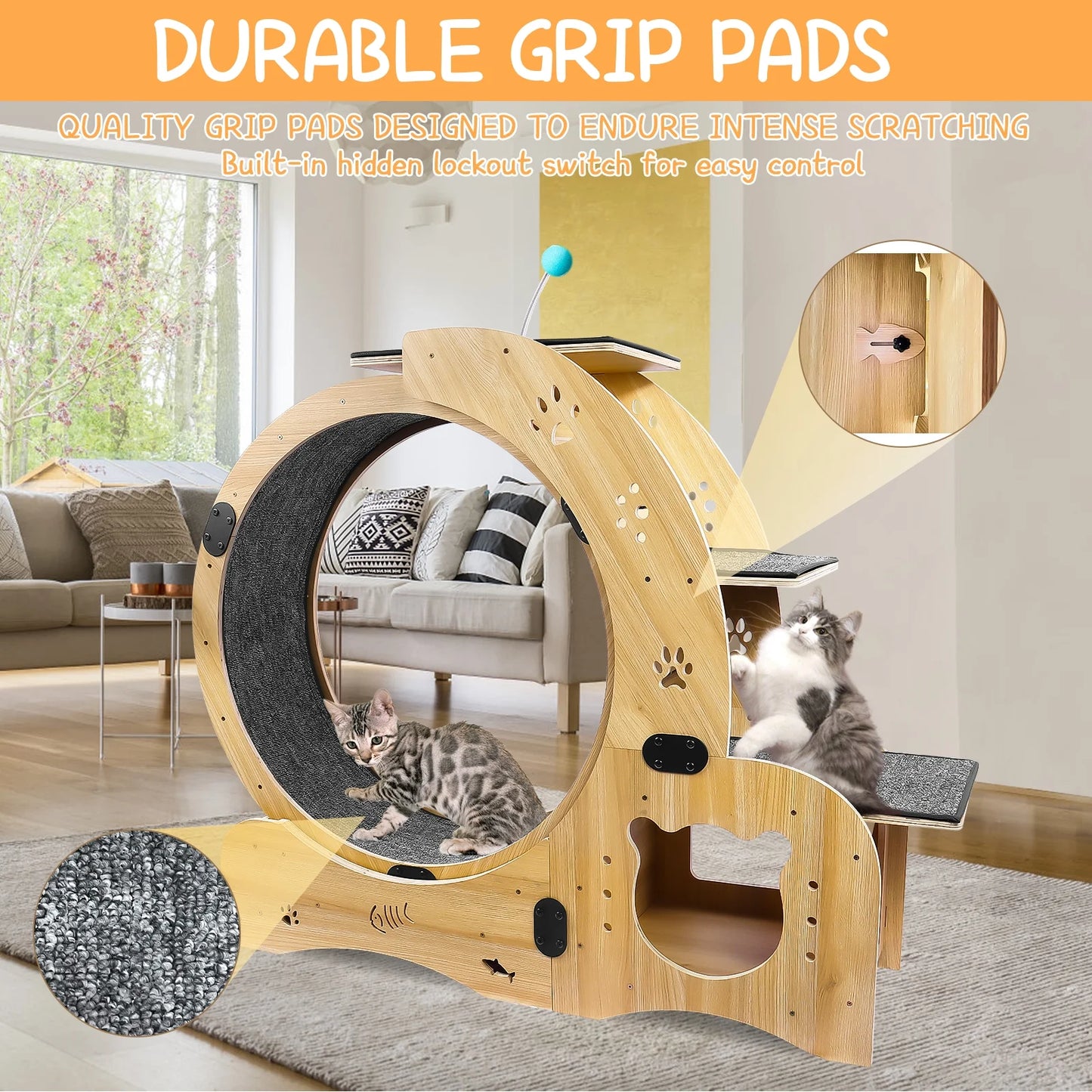 Pawspint 6-In-1 Cat Exercise Wheel, Upgraded Indoor Cat Running Wheel with Silent Track, Large Cat Treadmill for Exercise & Play, Cat Walking Wheel, Cat Furniture & Cat Toy