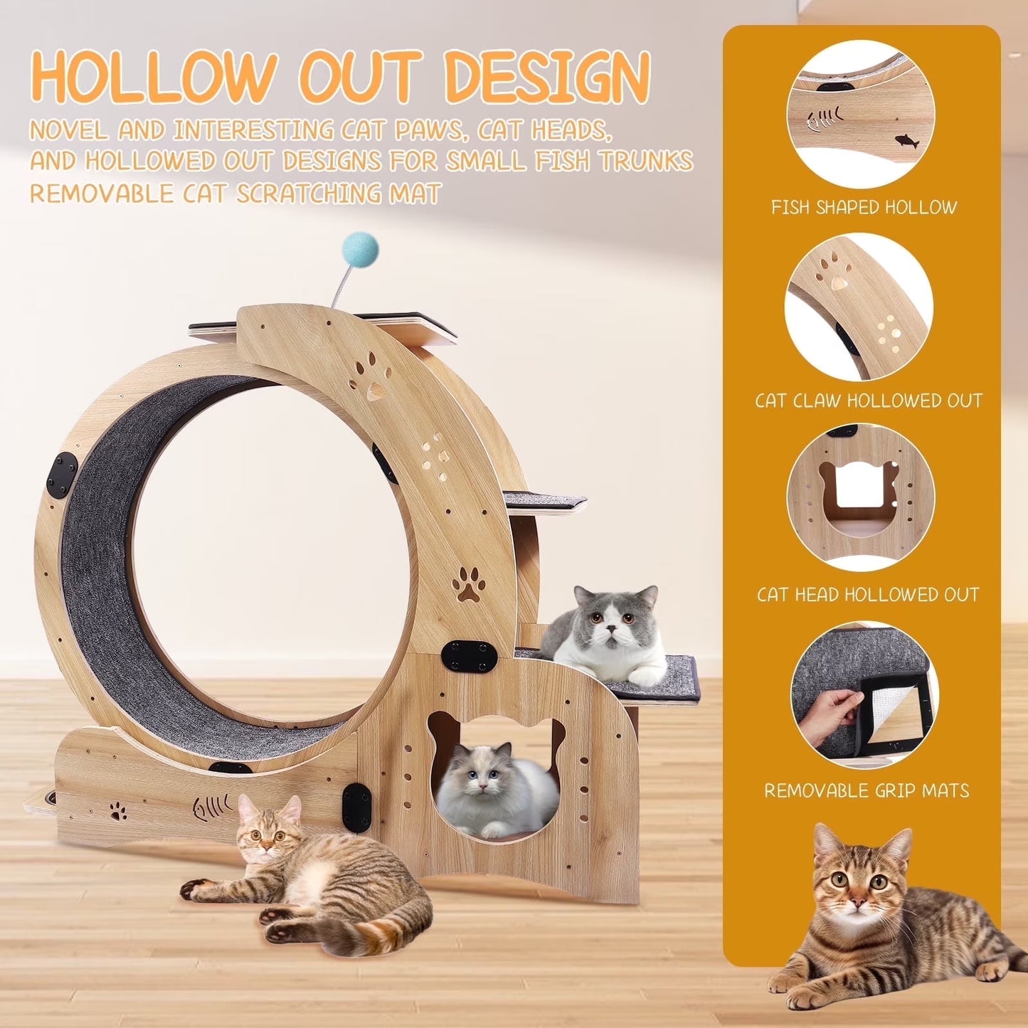 Pawspint 6-In-1 Cat Exercise Wheel, Upgraded Indoor Cat Running Wheel with Silent Track, Large Cat Treadmill for Exercise & Play, Cat Walking Wheel, Cat Furniture & Cat Toy