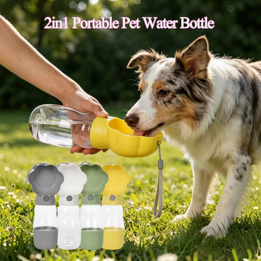 2-in-1 Dog Water Bottle with Food Container Leakproof Portable Pet Drinking Bowl for Outdoor Walking Fits Small Big Dogs Puppies