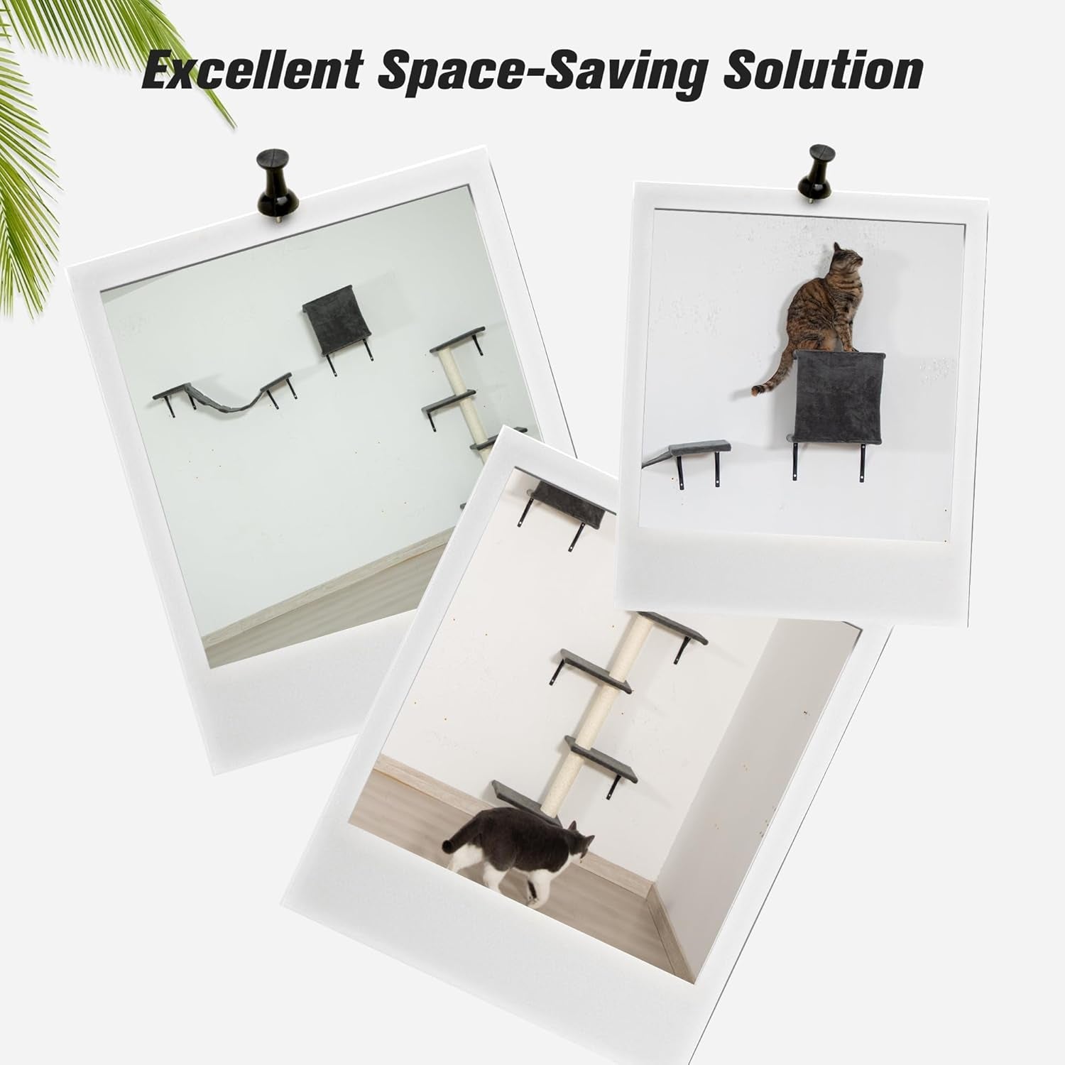 5-Piece Cat Tree Set with Wall Mounted Cat Shelves, Cat Scratching Post & Cat Wall Furniture, Multi-Functional Indoor Cat Jungle Gym, Essential for Cat Room, Suitable for Large Cats(Grey)