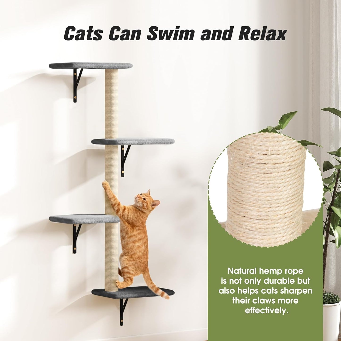 5-Piece Cat Tree Set with Wall Mounted Cat Shelves, Cat Scratching Post & Cat Wall Furniture, Multi-Functional Indoor Cat Jungle Gym, Essential for Cat Room, Suitable for Large Cats(Grey)